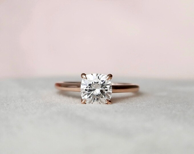 Moissanite 2.00 CT Cushion Cut Diamond Brutalist Engagement Ring