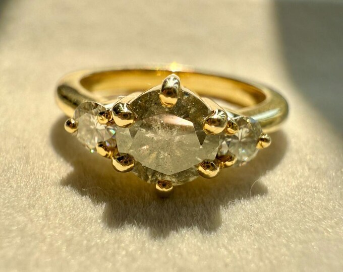 Prong Set Moissanite Ring, 4.12 CT Elongated Round Cut Moissanite Engagement Ring, Round Cut Wedding Ring In 14K Yellow Gold