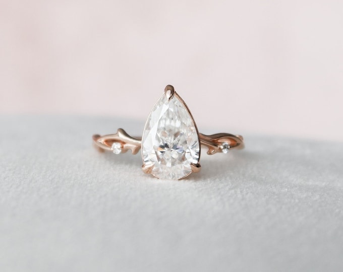 Moissanite 2.98 CT Pear Cut Diamond Art Deco Engagement Ring