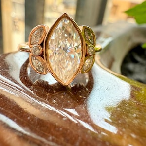 4.92 Carat Marquise Moissanite Ring: 14kt Rose Gold Engagement Ring