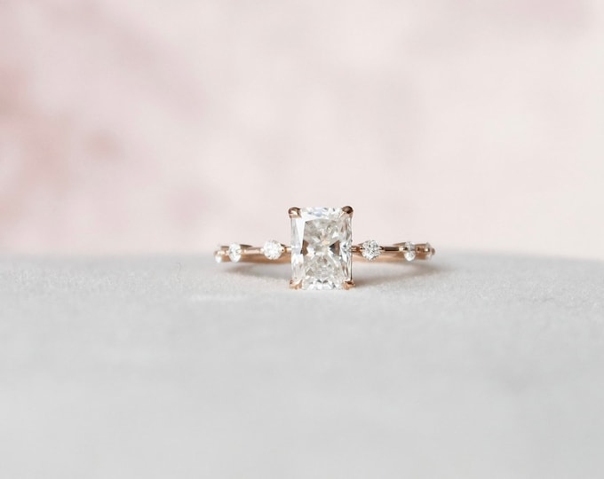 Moissanite 1.90 CT Radiant Cut Diamond Mid-Century Wedding Ring