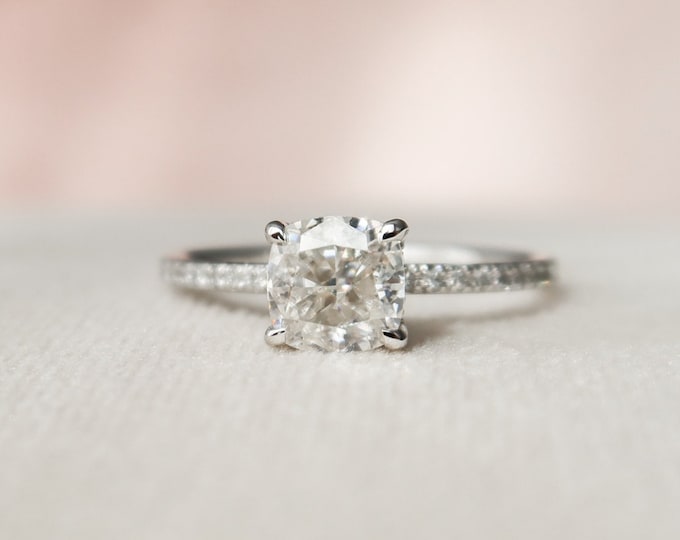 Moissanite 1.95 CT Cushion Cut Diamond Avant Garde Engagement Ring
