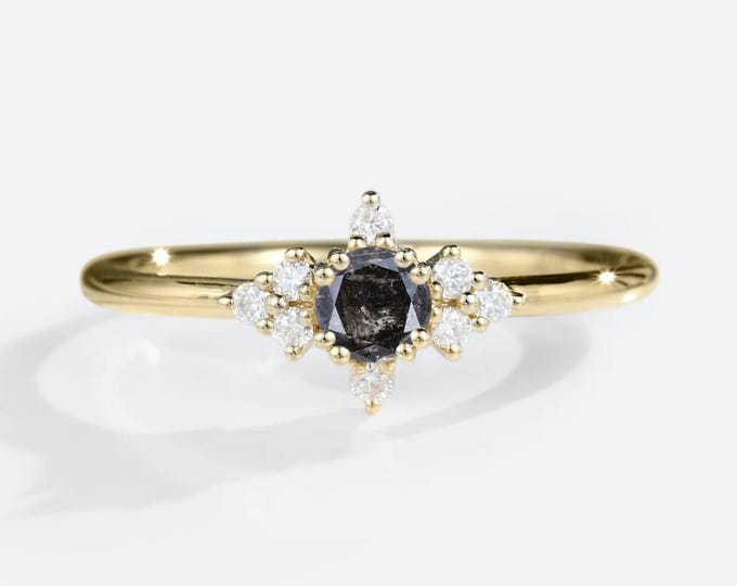 Natural Salt & Pepper 2.75 CT Round Cut Diamond Art Deco Handmade Ring