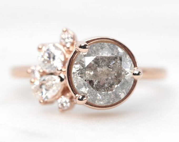 Natural Salt & Pepper 1.61 CT Round Cut Diamond Art Nouveau Wedding Ring