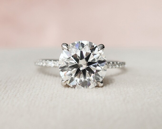 Pave Setting Half Eternity Band 2.45 Carat Round Cut Moissanite Diamond Ring | Stunning Hidden Halo Prong Set Diamond Ring | 14K White Gold