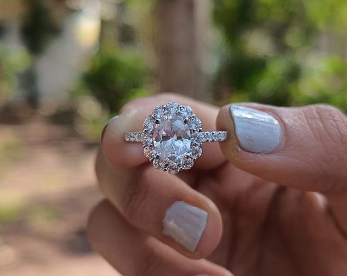 Moissanite 1.80 CT Oval Cut Mid-Century Handmade Ring