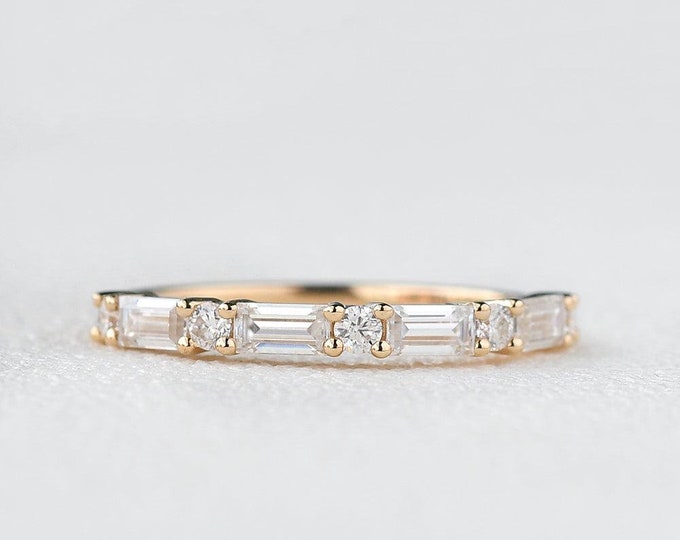 Moissanite 1.25 CT Round & Baguette Cut Diamond Boho and Hippie Handmade Band
