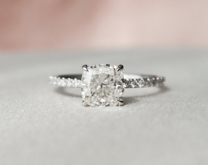 Moissanite 1.85 CT Cushion Cut Diamond Edwardian Engagement Ring
