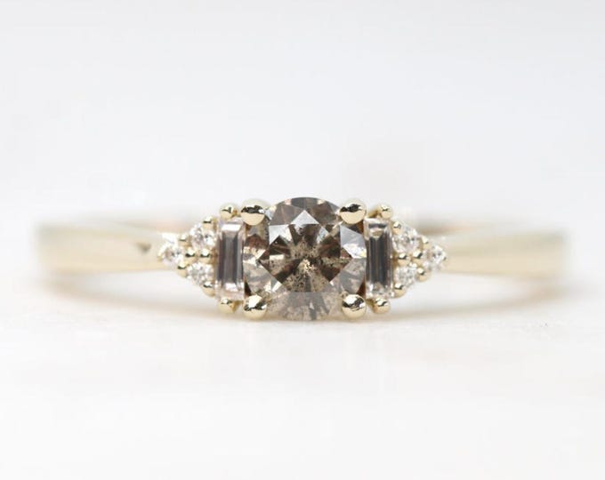 Natural Salt & Pepper 3.40 CT Round Cut Diamond Art Deco Engagement Ring
