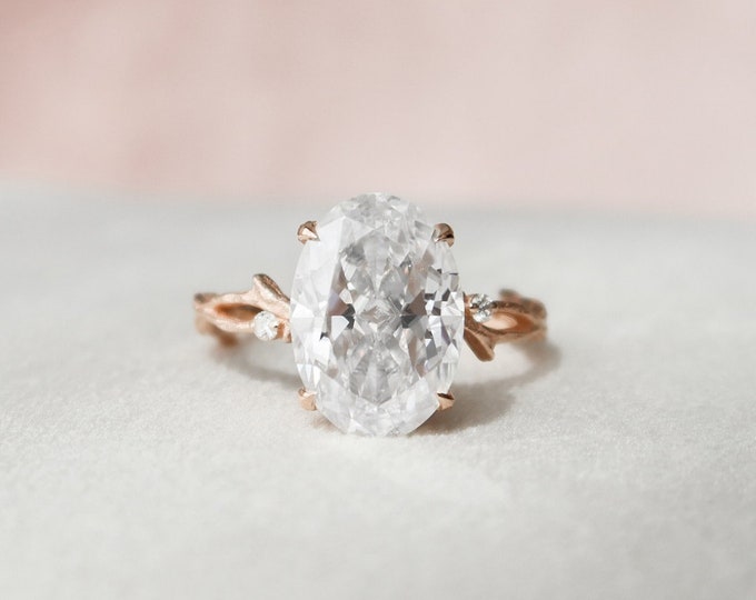 Twig Engagement Ring - 2.15 Carat Moissanite Oval Certified Diamond Engagement Ring For Women | 14 kt Gold Ring | Nature Inspired Ring