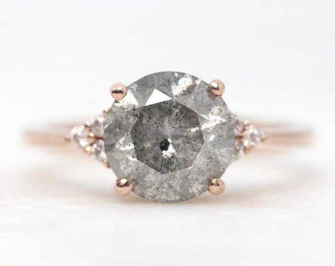 Natural Salt & Pepper 3.00 CT Round Cut Diamond Mid-Century Anniversary Ring