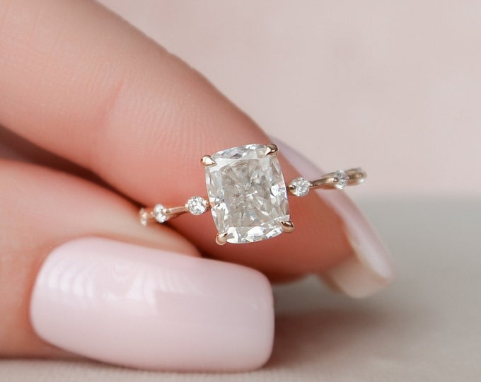 Moissanite 2.85 CT Cushion Cut Diamond Art Nouveau Wedding Ring
