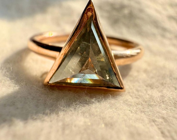 4.10 CT Natural Salt and Pepper Trilliant Cut Diamond Ring | Art Deco Engagement Ring | Bezel Set Ring for a Unique and Elegant Statement