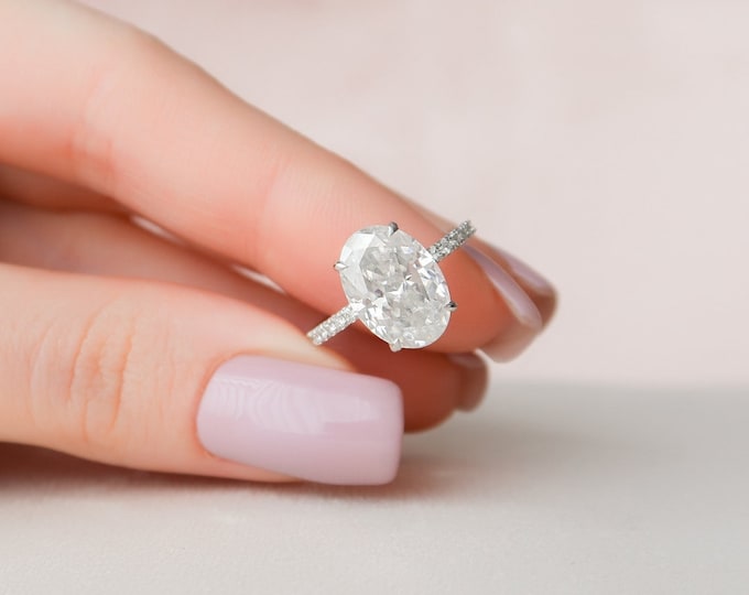 Moissanite 4.00 CT Oval Diamond Mid-Century Engagement Ring