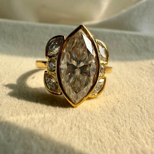 2.52 CT Marquise Moissanite Engagement Ring: 14k Gold Nature Inspired Design