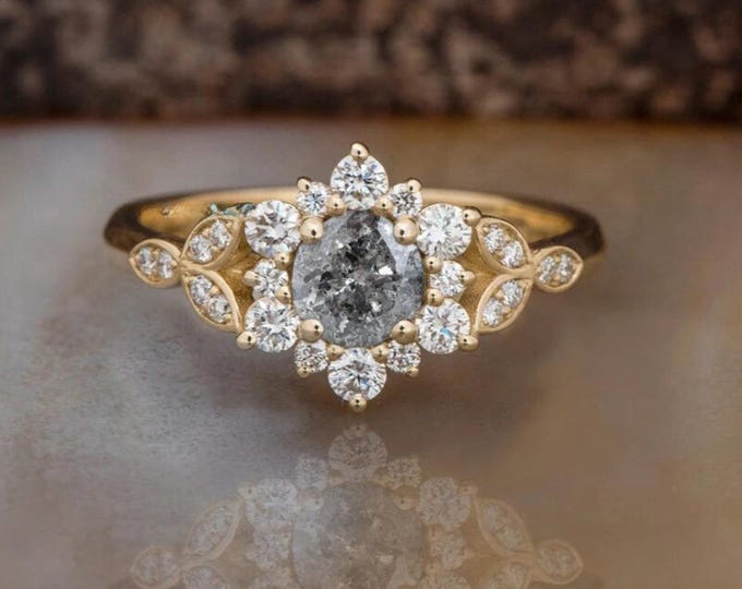 Natural Salt & Pepper 2.00 CT Round Cut Diamond Minimalist Wedding Ring
