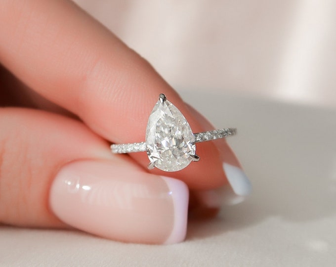 Moissanite 2.45 CT Pear Cut Diamond Minimalist Handmade Ring