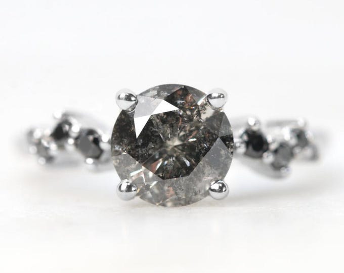 Natural Salt & Pepper 1.60 CT Round Cut Diamond Victorian Wedding Ring