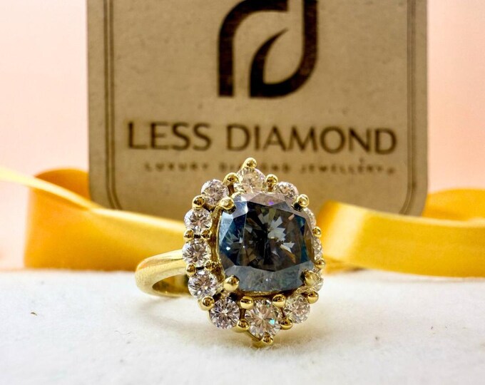 Cushion Cut Moissanite Diamond Halo Setting Ring, 4.39 CT Moissanite Diamond Rings for Women, Halo Diamond Ring with Round Moissanite Cut