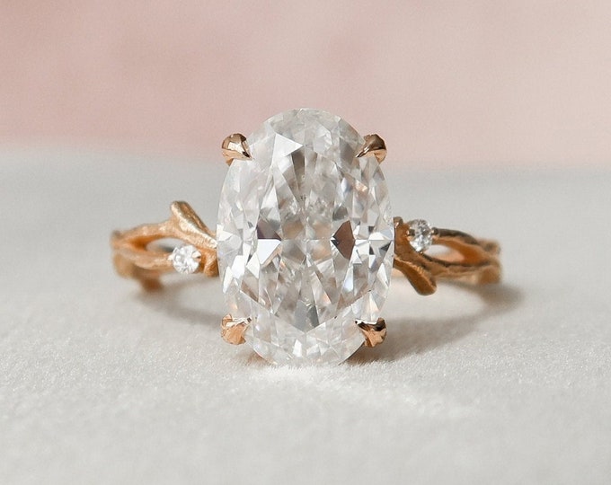 Moissanite 3.50 CT Oval Diamond Mid-Century Engagement Ring