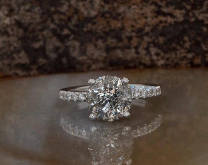 Natural Salt & Pepper 1.12 CT Round Cut Diamond Brutalist Wedding Ring