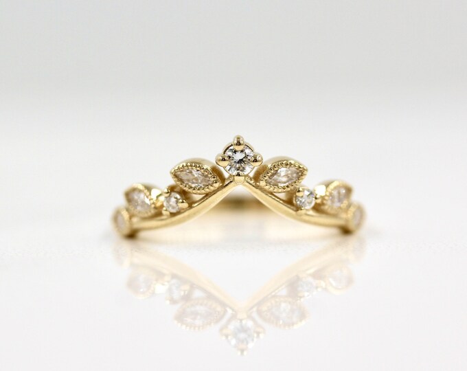 Moissanite 1.25 CT Round & Marquise Cut Diamond Art Nouveau Engagement Band
