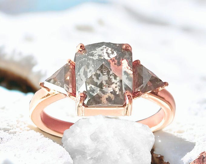 2.70 CT Radiant Cut Moissanite Trilogy Ring, Side Triangle Cut Three Stone Engagement Ring, Anniversary Ring Ideas for Wife, 14KT Rose Gold