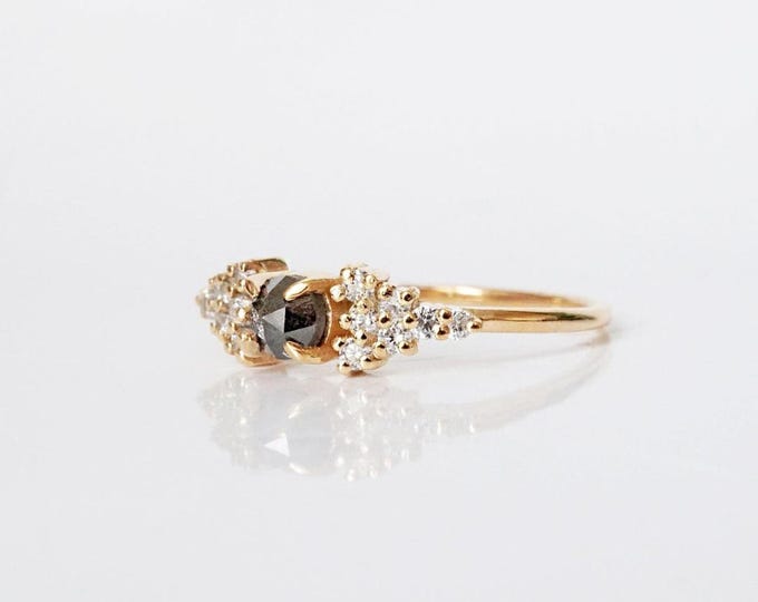 Natural Salt & Pepper 2.70 CT Round Cut Diamond Mid-century Handmade Ring