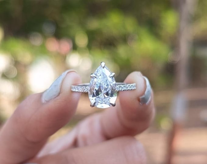 Moissanite 3.00 CT Pear Cut Edwardian Anniversary Ring