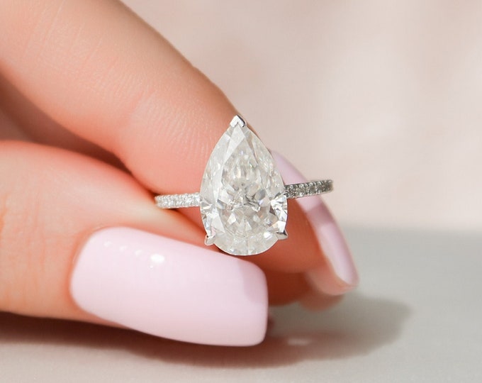 Moissanite 3.50 CT Pear Cut Diamond Art Nouveau Handmade Ring