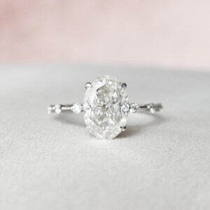 Oval Moissanite Engagement Ring: Hidden Halo, Round Cut Side Stones, 2.50 CT