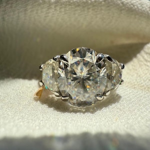 Handcrafted Oval Moissanite Three Stone Engagement Ring