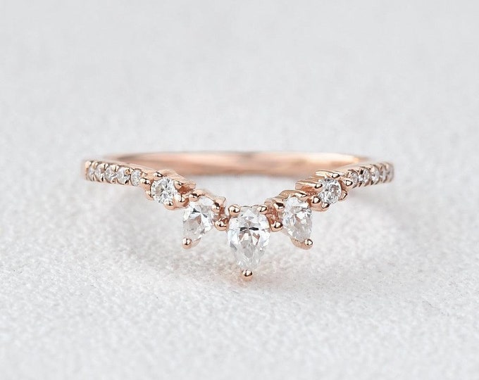 Moissanite 1.15 CT Round & Pear Cut Diamond Avant Garde Wedding Band