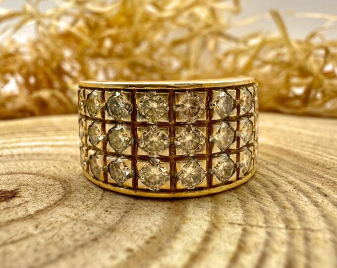 Moissanite Diamond Round Shape 4.12 CT Men's Wedding Ring | Yellow Gold Ring | Ring For Men | Three Row Pave Diamond Ring | Gift For Him