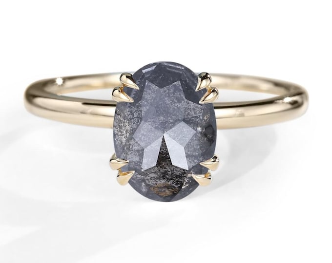 Natural Salt & Pepper 1.50 CT Oval Cut Diamond Boho And Hippie Anniversary Ring