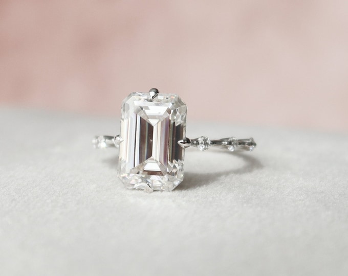 Moissanite 2.94 CT Emerald Cut Diamond Avant Garde Wedding Ring