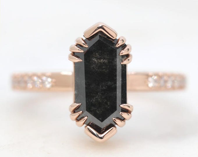 Natural Salt & Pepper 3.08 CT Hexagon Cut Diamond Minimalist Engagement Ring