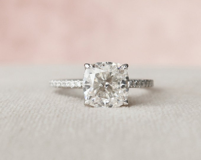 Moissanite 2.43 CT Cushion Cut Diamond Mid-Century Anniversary Ring