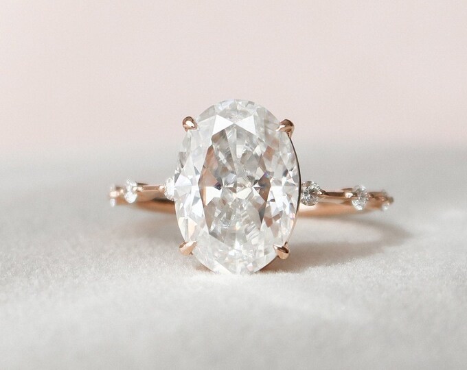 3.31 Carat Oval Moissanite Diamond Ring | Brilliant Oval Cut Diamond Thin Engagement Ring | 14 kt Gold Elongated Oval Cut Diamond Ring
