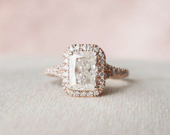 Classic Radiant Halo Engagement Ring with - Moissanite White Diamond - 3.96 Carat Stunning Diamond Engagement Ring For Women | Gorgeous Ring