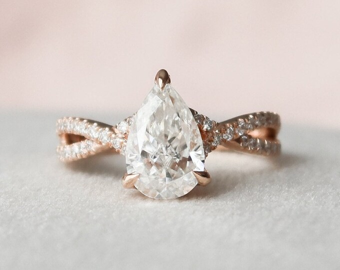 Moissanite 2.35 CT Pear Cut Diamond Edwardian Anniversary Ring