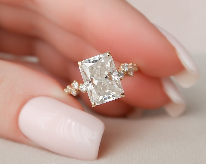 Moissanite 2.75 CT Radiant Cut Diamond Mid-Century Engagement Ring