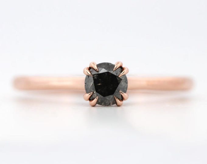 Natural Salt & Pepper 2.10 CT Round Cut Diamond Minimalist Engagement Ring
