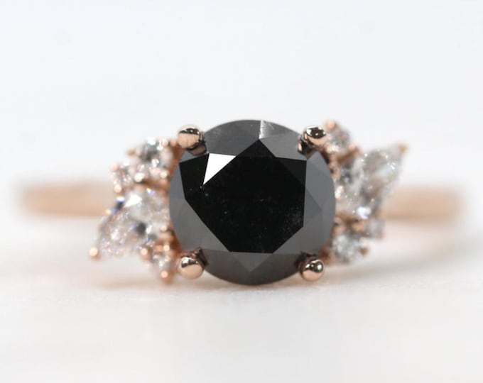 Natural Salt & Pepper 2.20 CT Round Cut Diamond Avant Garde Anniversary Ring