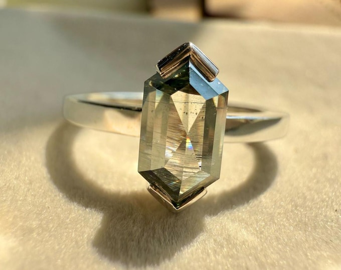Black Hexagon Diamond Ring, Natural Salt and Pepper Ring For Her, 2.25 CT Galaxy Salt and Pepper Diamond Solitaire Engagement Ring for Women