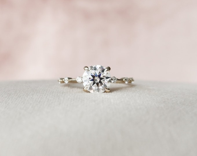 Popular Style Certified Round Cut Diamond 1.78 Carat Thin Dainty Side Stone Engagement Ring | 14K Yellow Gold Handmade Diamond Ring For Her