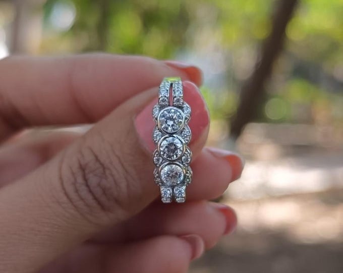 Moissanite 6.10 CT Round Cut Mid-Century Engagement Ring