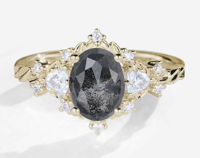 Natural Salt & Pepper 1.81 CT Oval Cut Diamond Boho And Hippie Wedding Ring