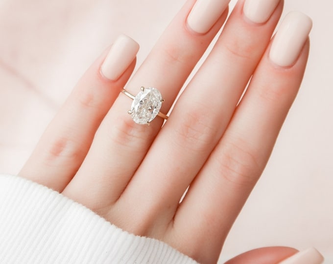 Moissanite Oval Diamond 2.95 Carat Engagement Ring For Women | Hidden Halo Engagement Ring | 14 kt Yellow Gold Ring | Dainty Wedding Ring