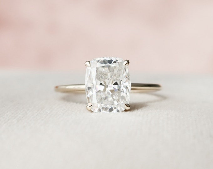 Moissanite 1.98 CT Cushion Cut Diamond Minimalist Anniversary Ring